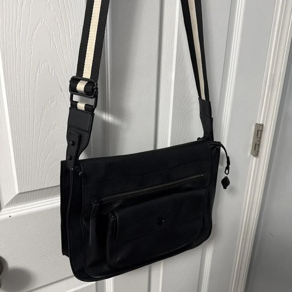 Black Faux Leather Cross body Messenger Bag With Magnetic Front Flap GR72